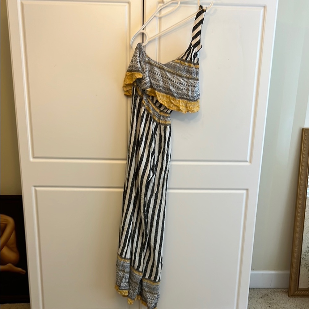 Striped One-Shoulder Dress with Ruffle